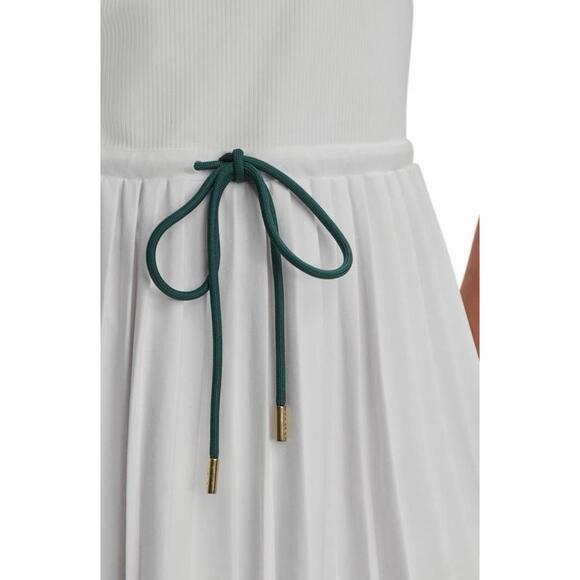 New Varley Paloma Short Sleeve Court Mini Dress In White/Forest Size M - Picture 6 of 13